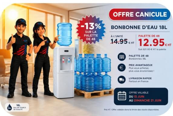 Eau de source 18 L · tarif palette spécial canicule